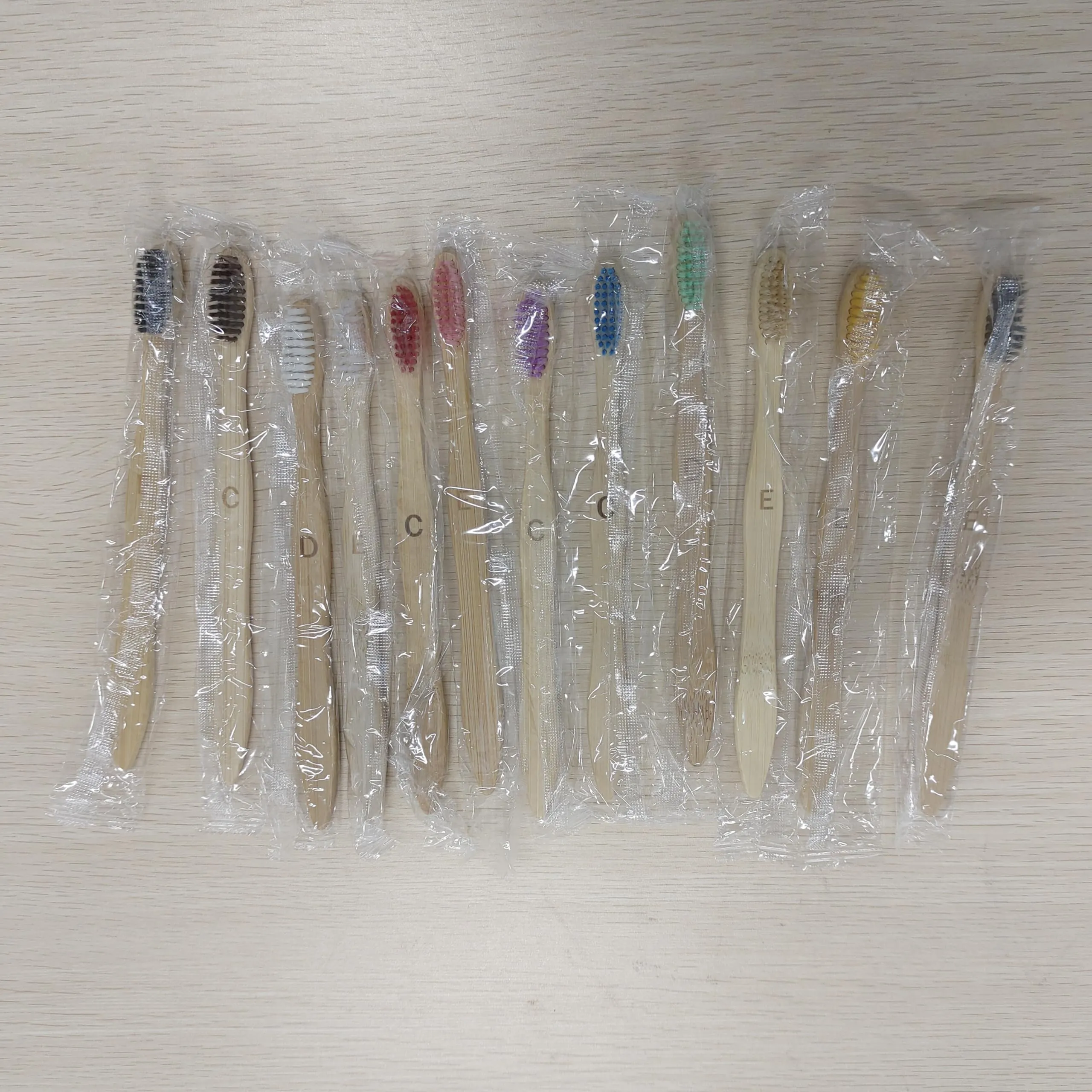120 Pcs Bamboo Toothbrushes Bulk Soft Bristle Toothbrush Wooden Disposable Travel Toothbrush Bamboo Charcoal Individually Wrapped Toothbrush for Kid Adult Home Travel Use, 7.5 Inch, 12 Colors (Letter)