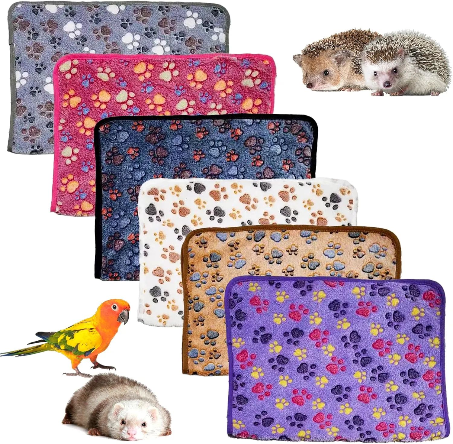 16"x24" Guinea Pig Fleece Blankets 6 Pieces Waterproof & Washable Small Animal Cage Liners Sleep Mat Bedding Pad for Hamster Chinchilla Rabbit Hedgehog (6Pcs-Style D, 16x24)