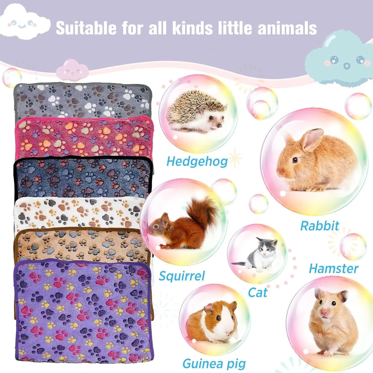 16"x24" Guinea Pig Fleece Blankets 6 Pieces Waterproof & Washable Small Animal Cage Liners Sleep Mat Bedding Pad for Hamster Chinchilla Rabbit Hedgehog (6Pcs-Style D, 16x24)