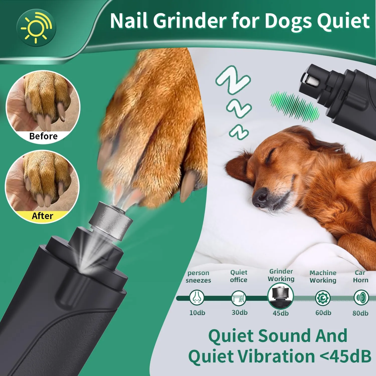 2-in-1 Dog Nail Grinder & Dog Nail Clippers Trimmers for Large Medium Small Dogs Cats Pets Claw Trimmer Quick Sensor and Safety Guard USB Rechargeable with 2 LED Lights Dogs Nail Trimmer
