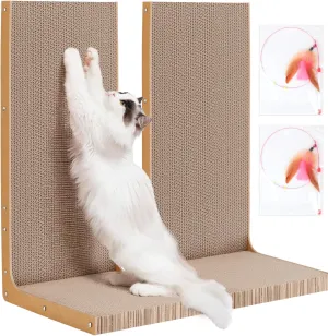 2pcs L Shaped Cat Scratchers, 22 Inch Cardboard Cat Scratcher, Vertical Cat Scratcher for Indoor Cats with Interactive Cat Toys, Double Sided Adhesive Pads