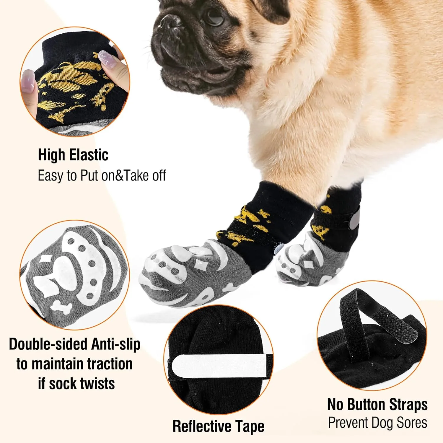 6 PCS Anti Slip Dog Socks to Prevent Licking Paws,Dog Paw Protector with Double Sides Grips,Traction Control on Hardwood Floor for Puppy Small Medium Large Senior Dogs