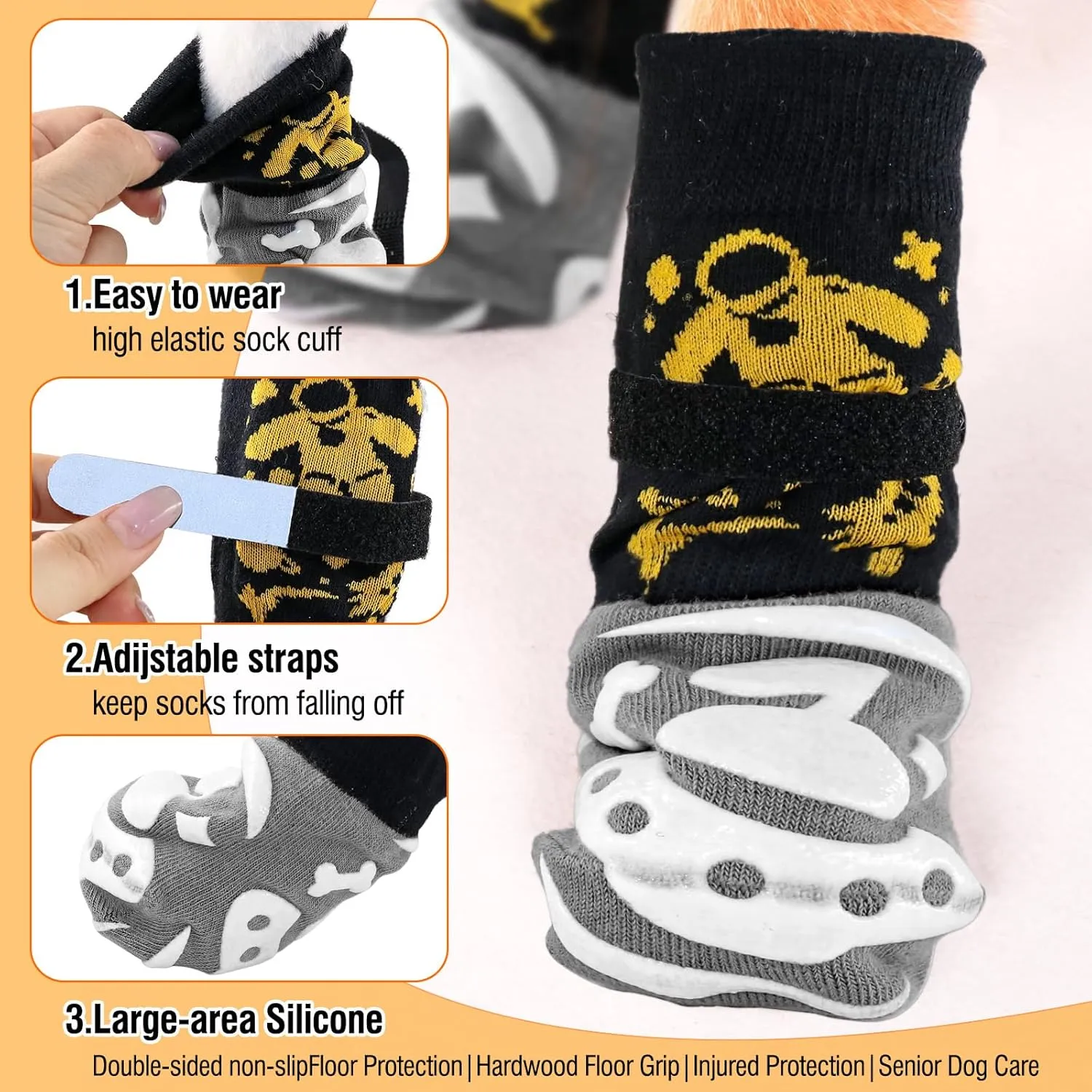 6 PCS Anti Slip Dog Socks to Prevent Licking Paws,Dog Paw Protector with Double Sides Grips,Traction Control on Hardwood Floor for Puppy Small Medium Large Senior Dogs