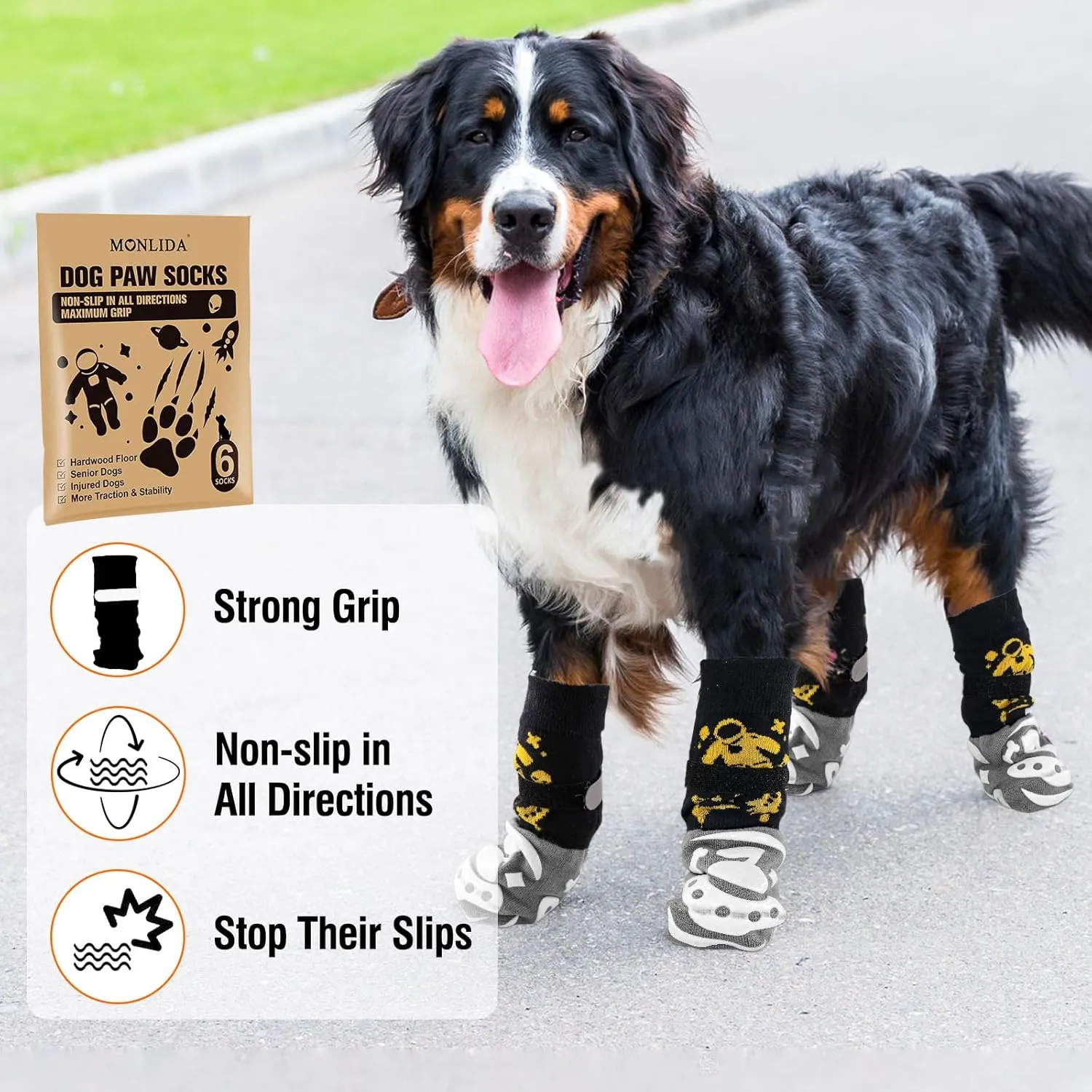 6 PCS Anti Slip Dog Socks to Prevent Licking Paws,Dog Paw Protector with Double Sides Grips,Traction Control on Hardwood Floor for Puppy Small Medium Large Senior Dogs