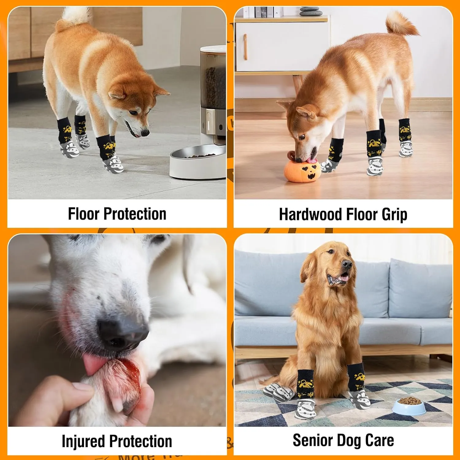 6 PCS Anti Slip Dog Socks to Prevent Licking Paws,Dog Paw Protector with Double Sides Grips,Traction Control on Hardwood Floor for Puppy Small Medium Large Senior Dogs