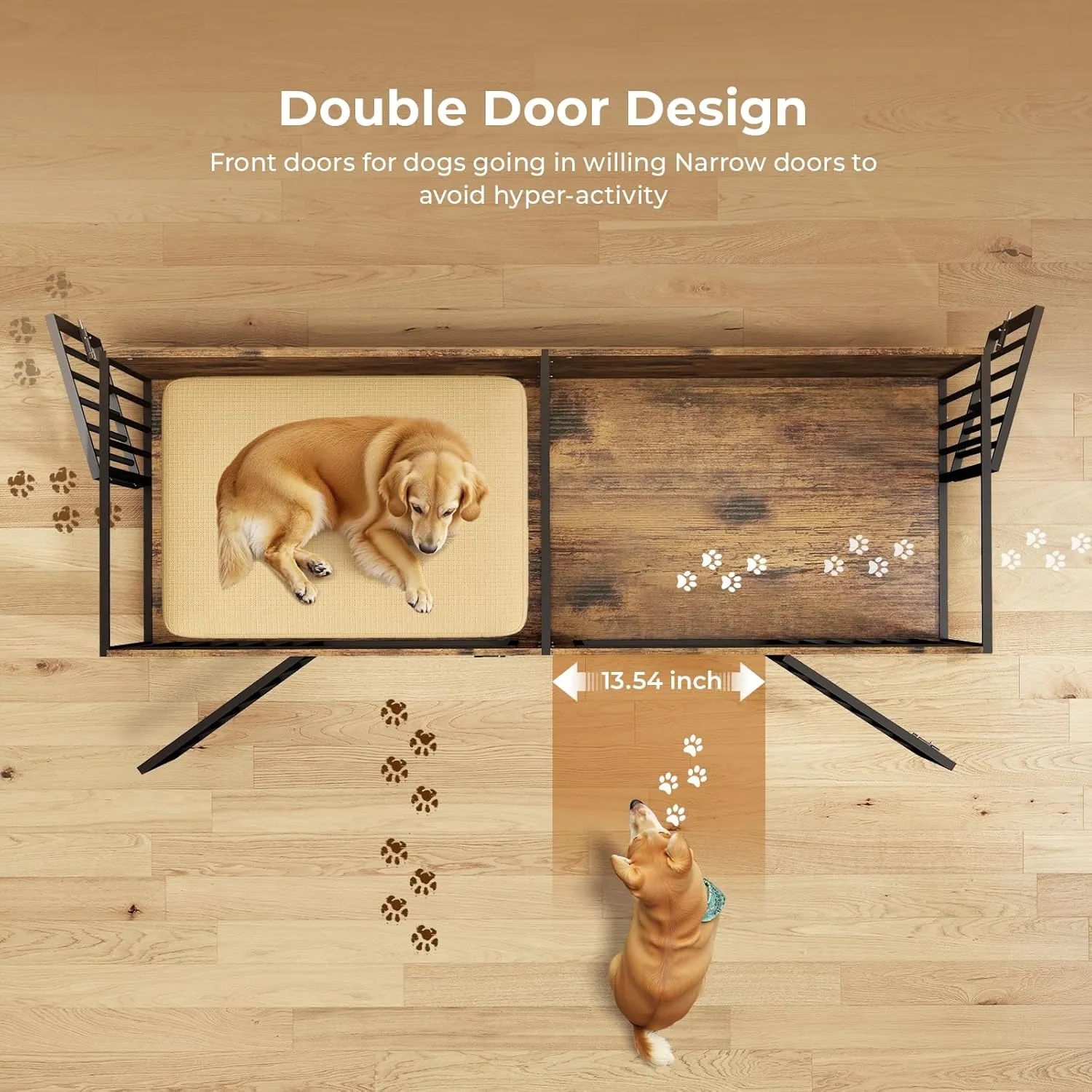 78 Inch Dog Crate Furniture for 2 Dogs,Extra Large Double Dog Kennel Furniture with Removable Divider, XXL Thick Wooden Dog Cage TV Stand