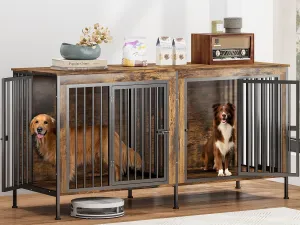 78 Inch Dog Crate Furniture for 2 Dogs,Extra Large Double Dog Kennel Furniture with Removable Divider, XXL Thick Wooden Dog Cage TV Stand