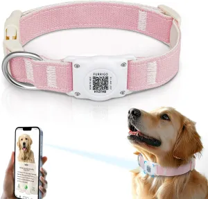 Airtag Dog Collar QR Code - IP68 Waterproof Integrated Air Tag Dog Collar Holder ID Tag - Free Pet Online Profile - Durable Natural Cotton Hemp - Fits for Small Medium Large Dogs (Pink, S)