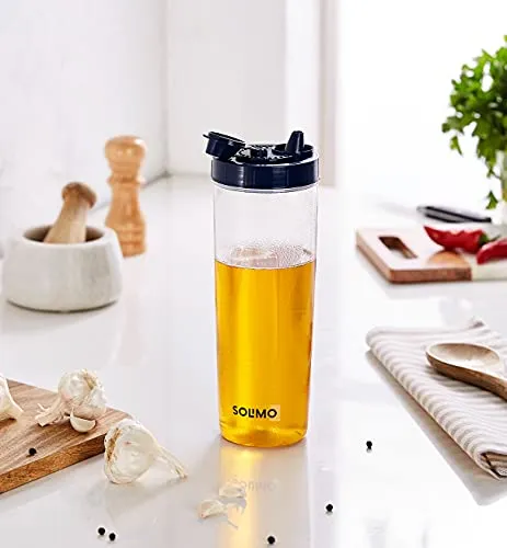 Amazon Brand - Solimo Plastic Oil Dispenser (1 L), Dark Blue, Set Of 1, 1 liter
