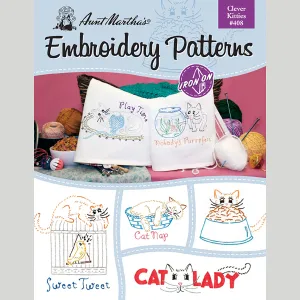 Aunt Martha's Clever Kitties Iron-On Embroidery Pattern
