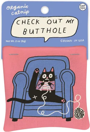 Blue Q Check Out My Butthole Catnip Cat Toy. Premium Organic 'Nip Grown in The USA, 100% Cotton Pouches, Kitty Graphics Sure to Delight Every Cat-Keeper.