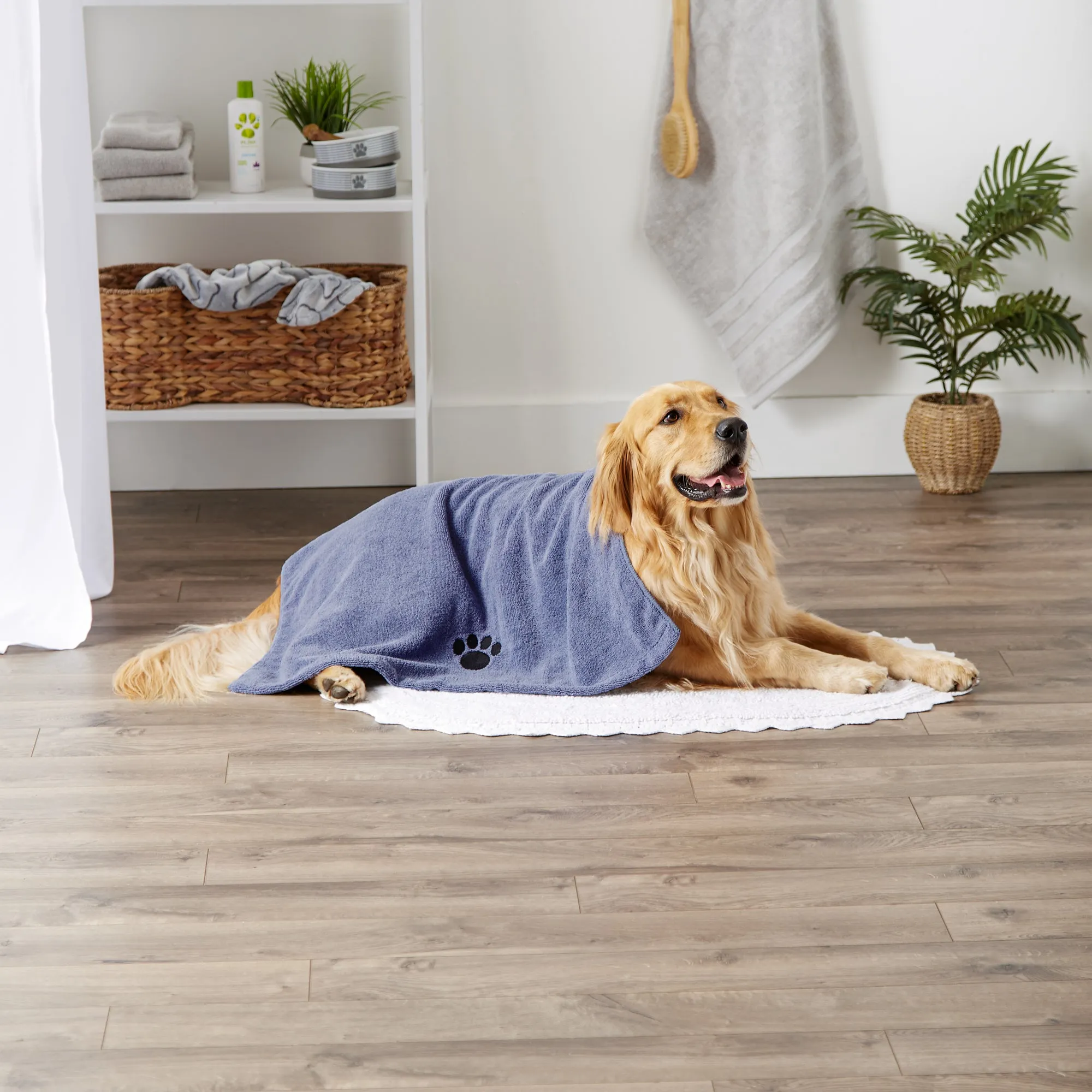 Bone Dry Large Pet Towel, Absorbent Microfiber, Stonewash Blue, 41x23.5"