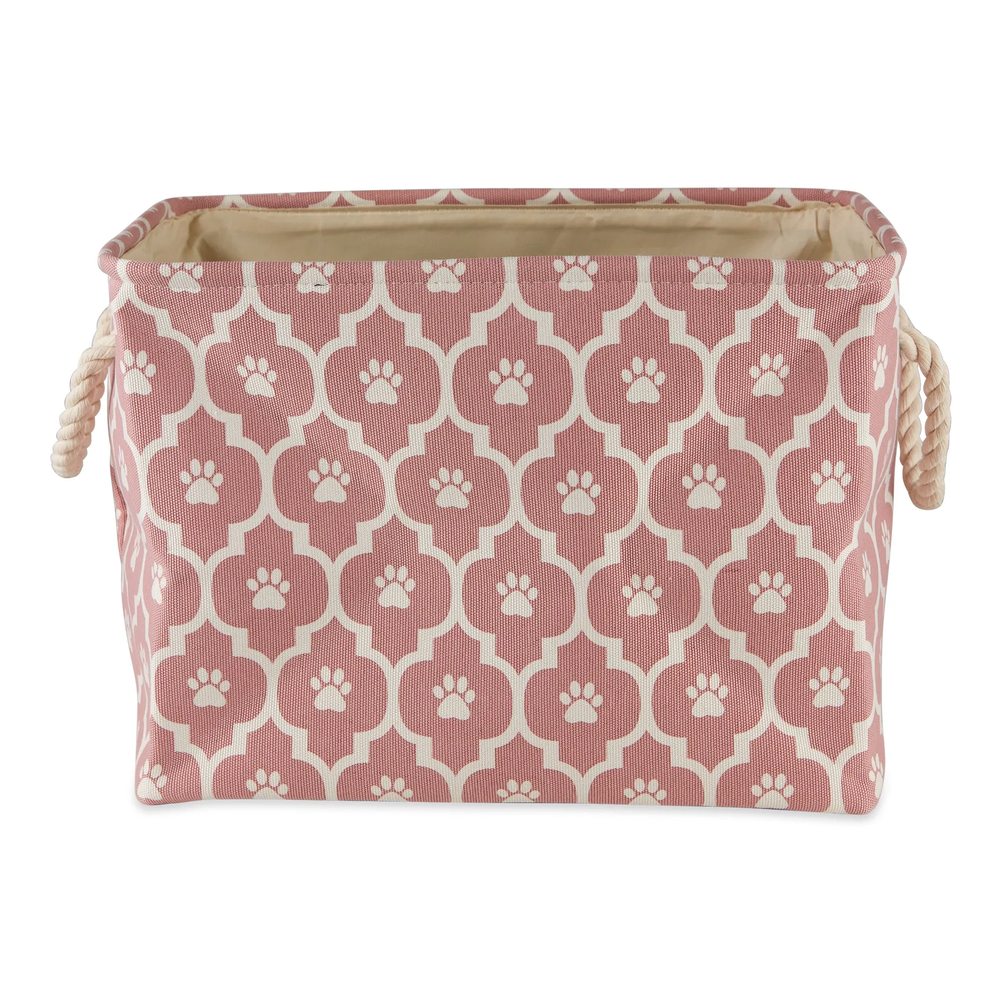 Bone Dry Pet Storage Bin, Lattice Paw Print, Rose, Medium  - 16x10x12"