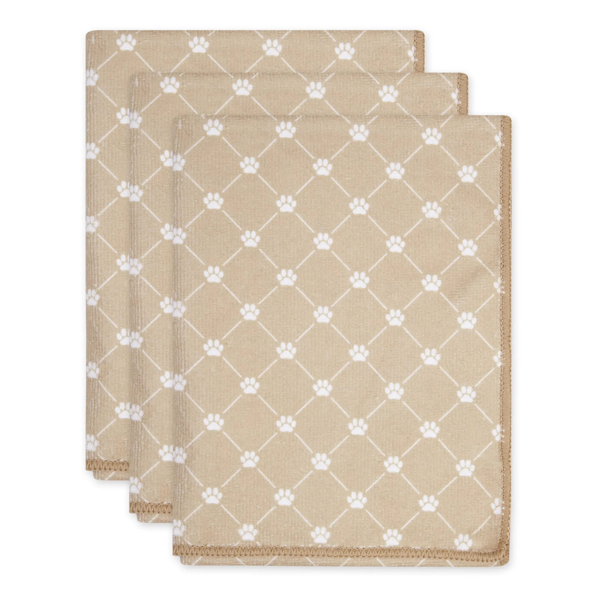 Bone Dry Small Microfiber Pet Towel - 3 Pack - Printed Trellis, Taupe, 15x30"