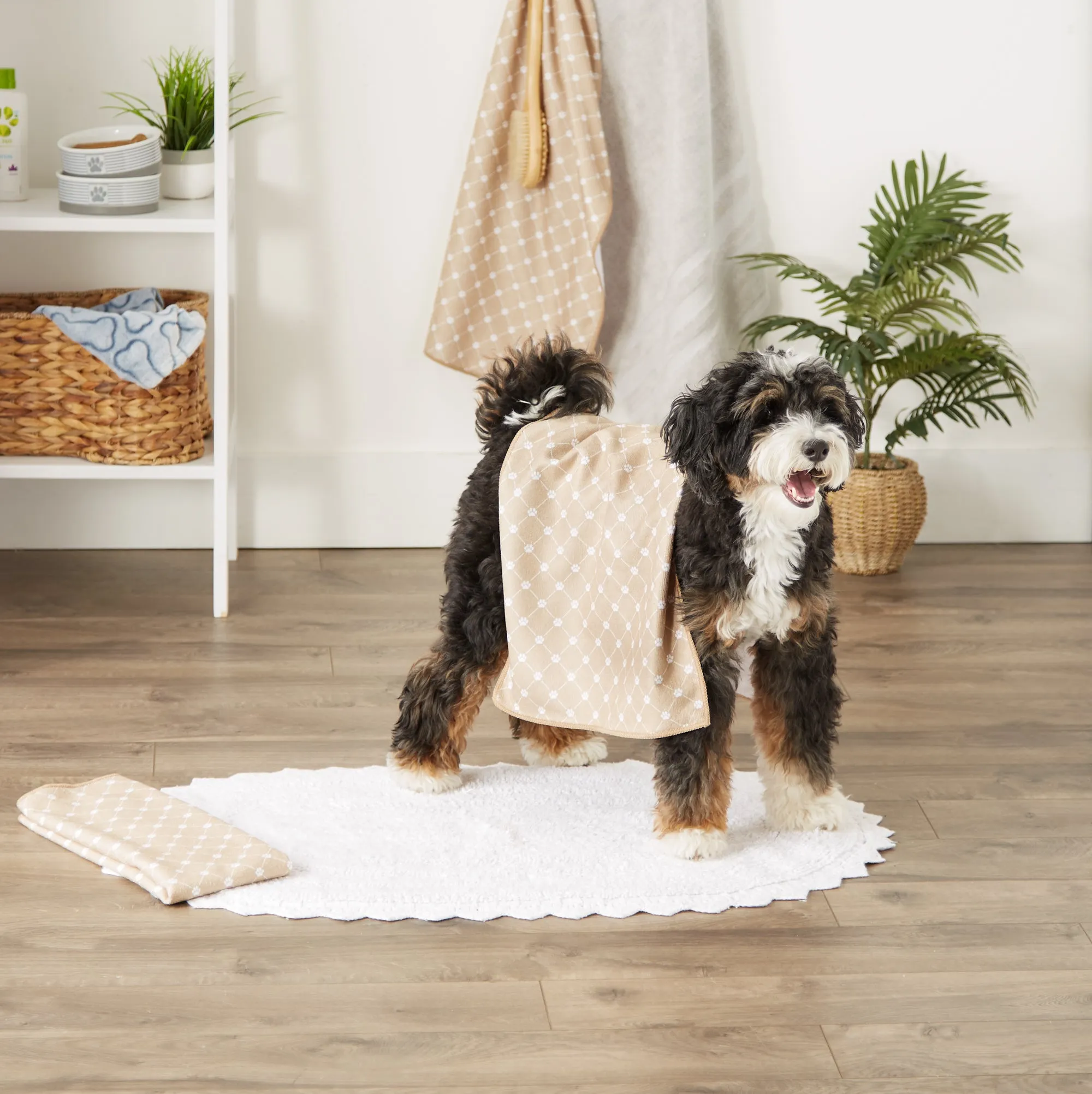 Bone Dry Small Microfiber Pet Towel - 3 Pack - Printed Trellis, Taupe, 15x30"