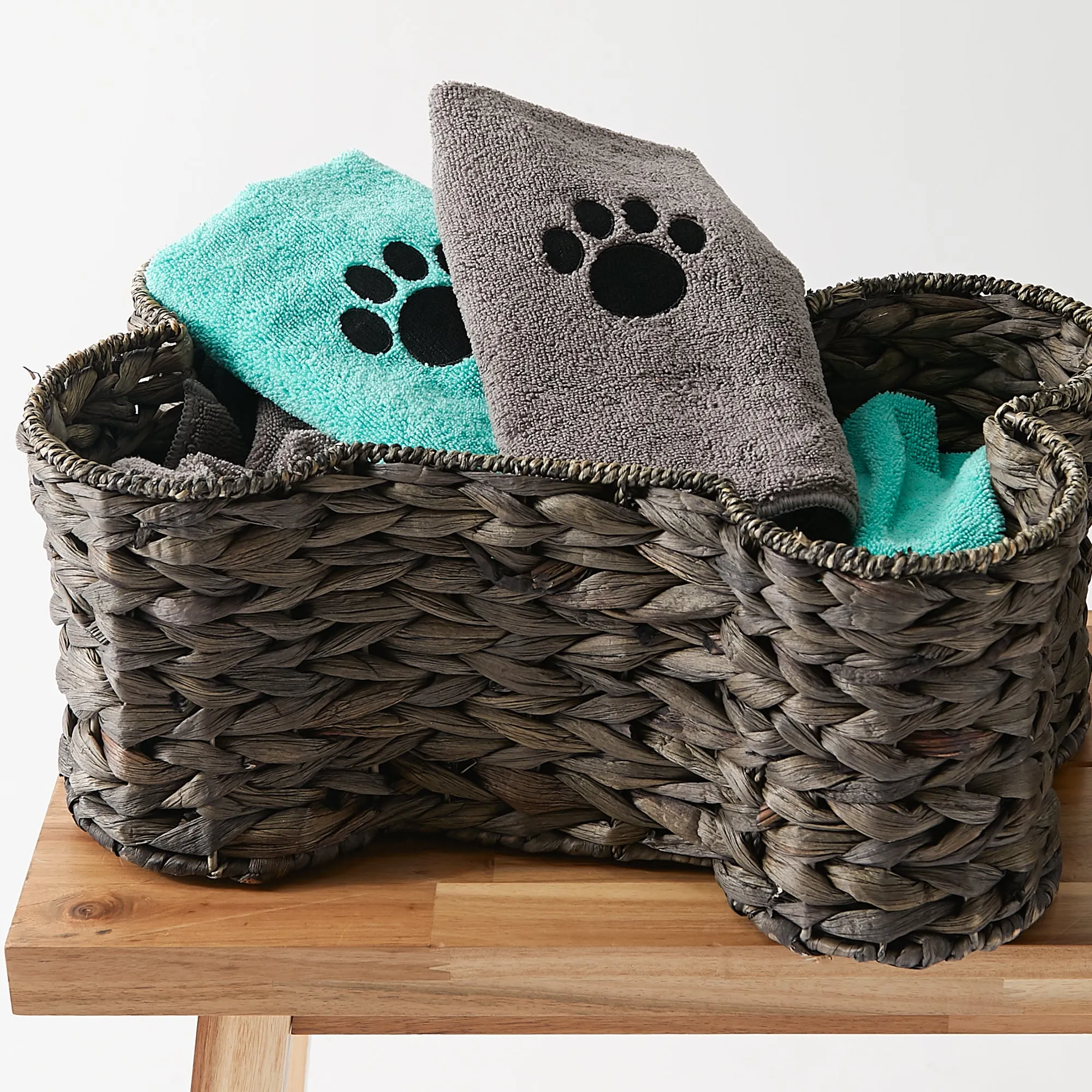 Bone Dry Small Pet Towel Set - 3 Pack - Embroidered Paw, Gray, 15x30"
