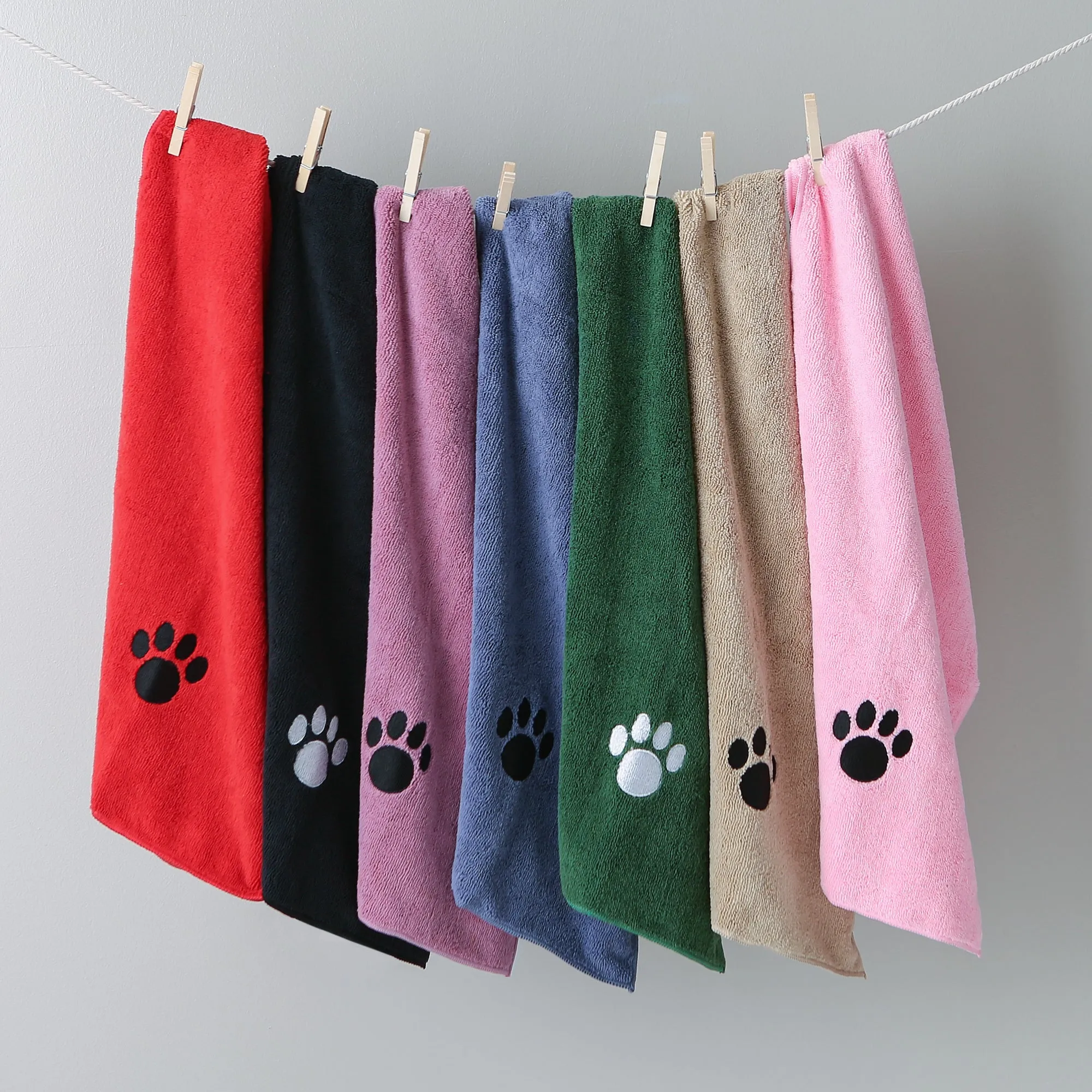 Bone Dry Small Pet Towel Set - 3 Pack - Embroidered Paw, Stonewash Blue, 15x30"