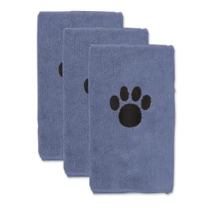 Bone Dry Small Pet Towel Set - 3 Pack - Embroidered Paw, Stonewash Blue, 15x30"