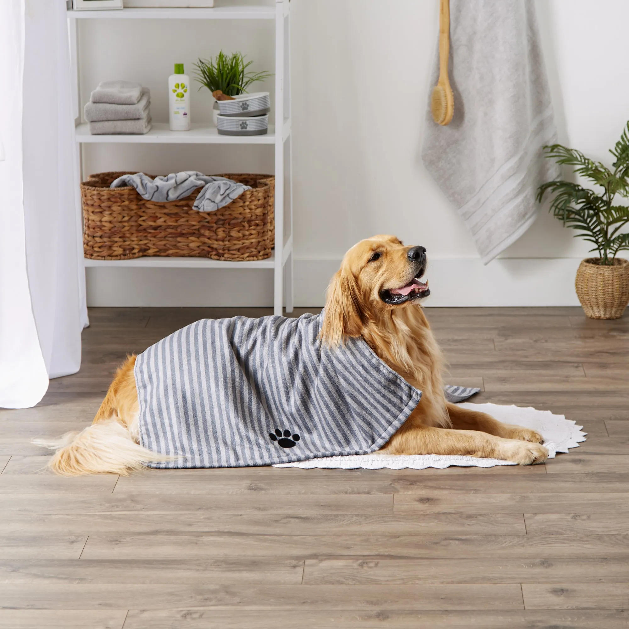 Bone Dry Stripe Pet Towel, Absorbent Microfiber, Gray, Large - 41x23.5"