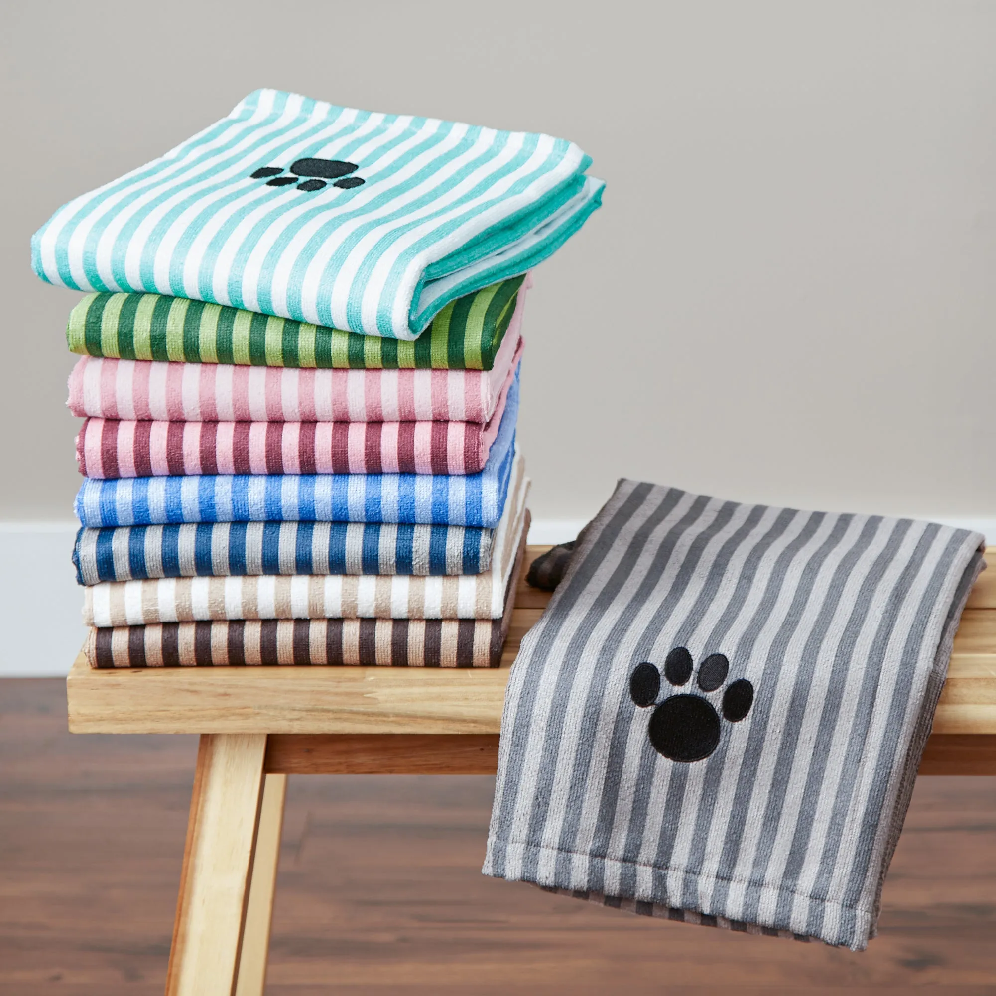 Bone Dry Stripe Pet Towel, Absorbent Microfiber, Gray, Large - 41x23.5"