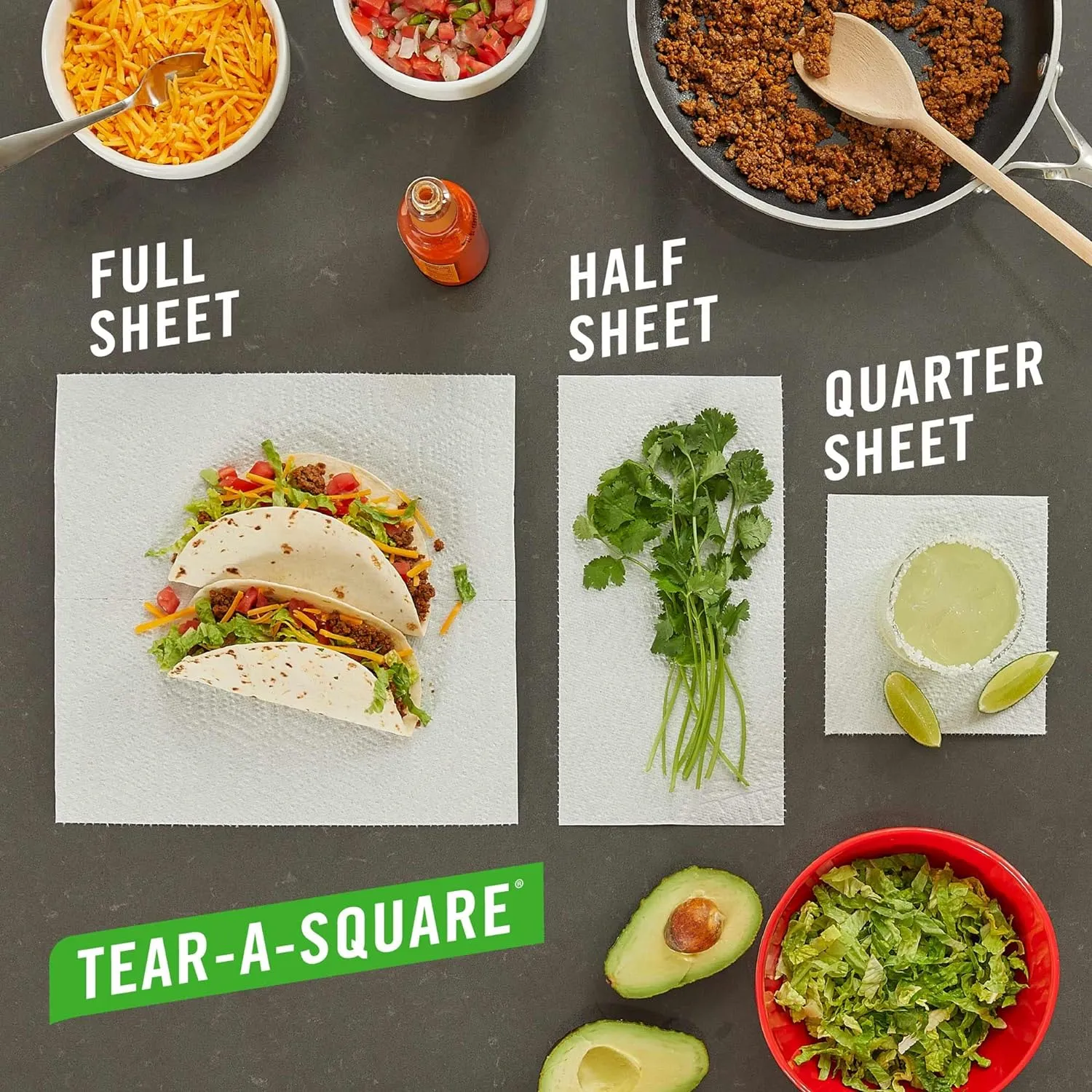 Brawny Tear-A-Square Paper Towels, 12 Family Rolls = 30 Regular Rolls, 3 Sheet Sizes (Quarter, Half, Full), Strength for All Messes, Cleanups, and Meal Prep
