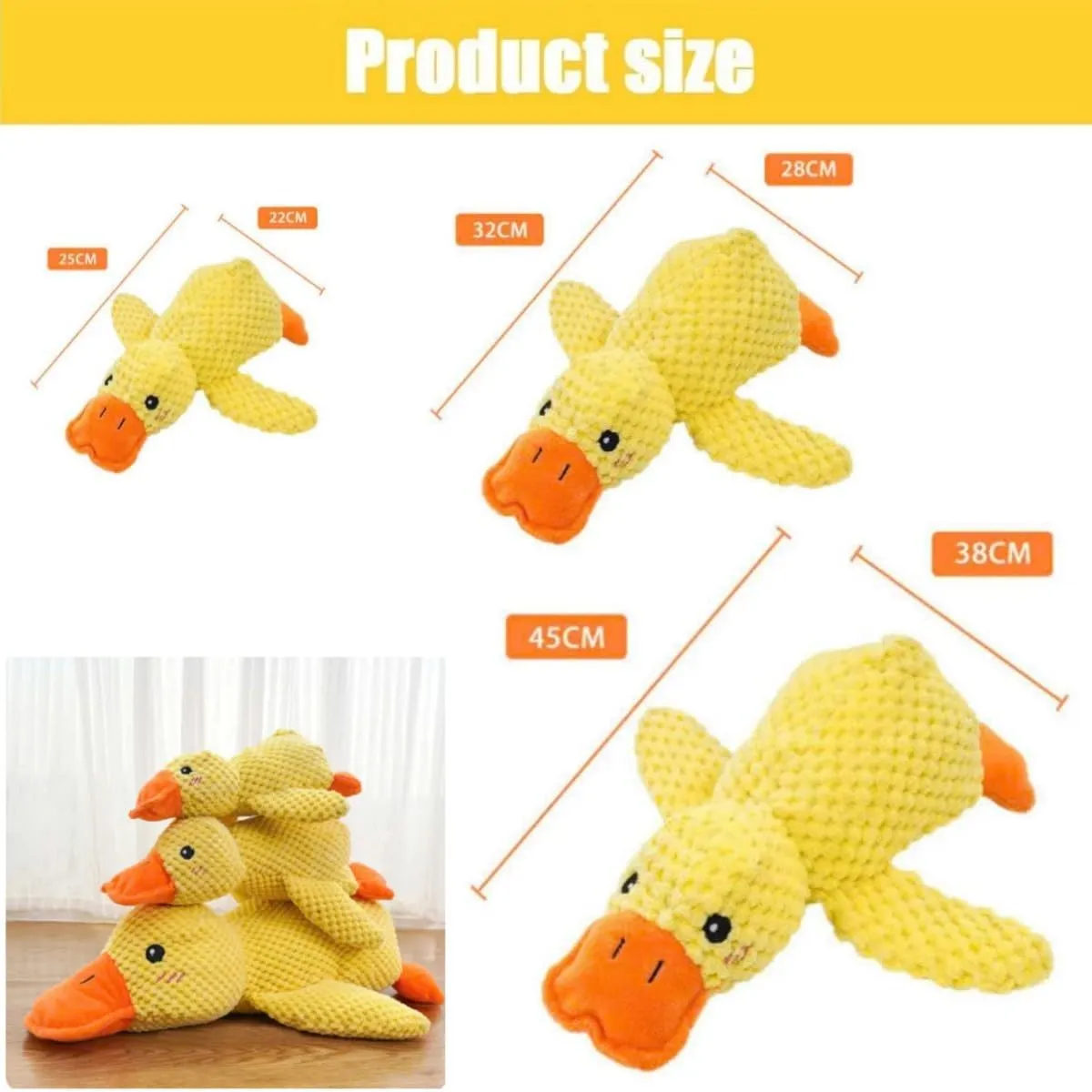 Calming Duck Dog Toy 2024 Upgrade Mellow Dog Calming Duck Unbreakable Stuffed Plush Dog Toy for Aggressive Chewers Resistant Squeaky Dog Toy Indestructible Robust Duck Dog Toy for Heavy Chewers (S)