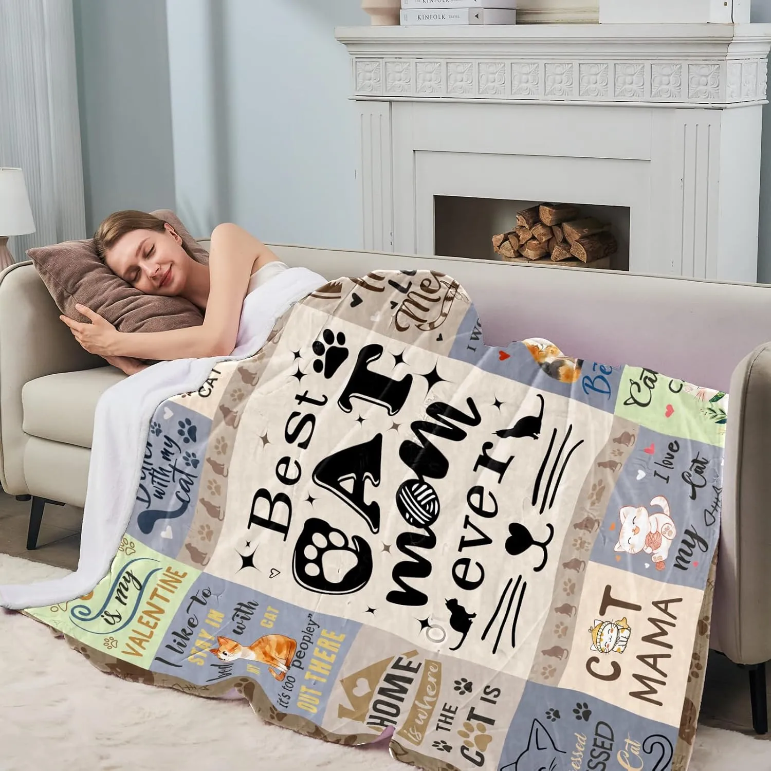Cat Gifts for Women, Cat Mom Blankets 50x60 Inch, Cat Blanket for Women, Gifts for Cat Lovers for Mothers Day Christmas Thanksigiving