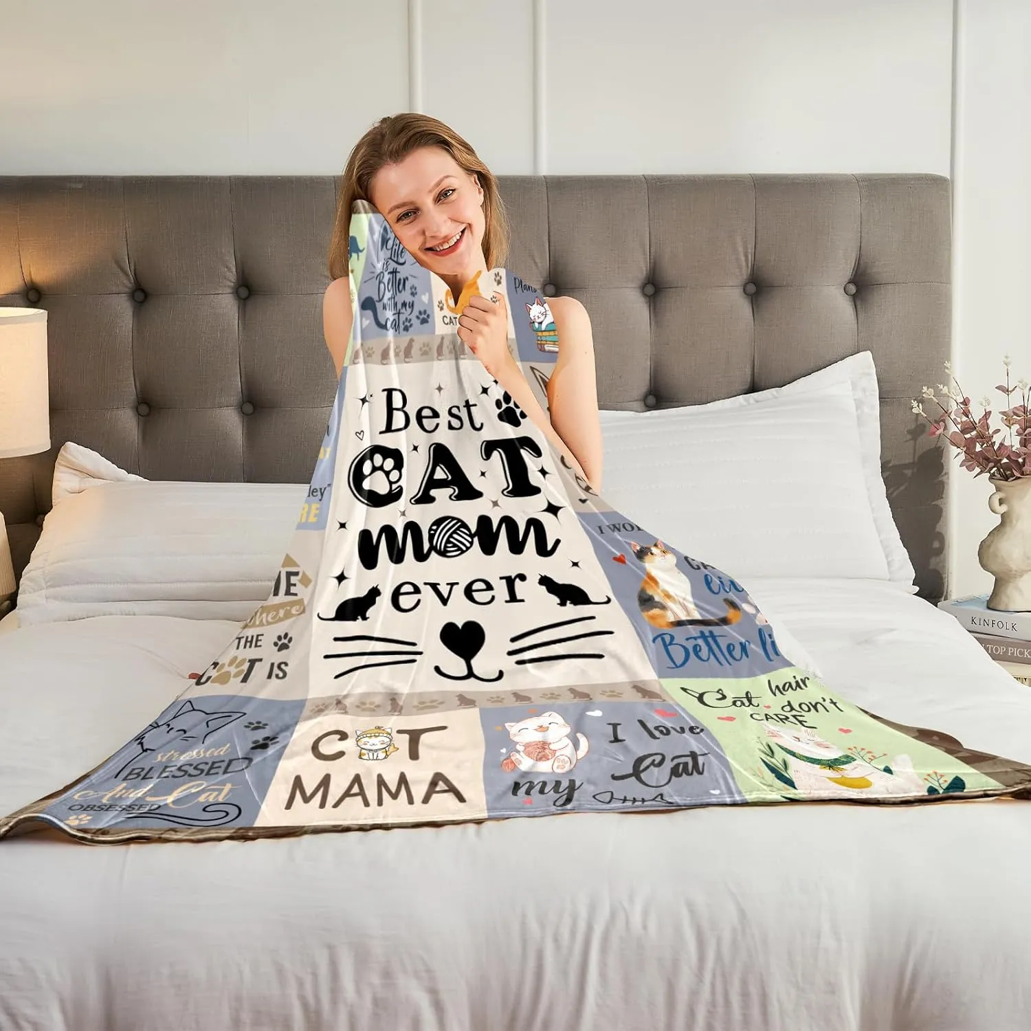 Cat Gifts for Women, Cat Mom Blankets 50x60 Inch, Cat Blanket for Women, Gifts for Cat Lovers for Mothers Day Christmas Thanksigiving