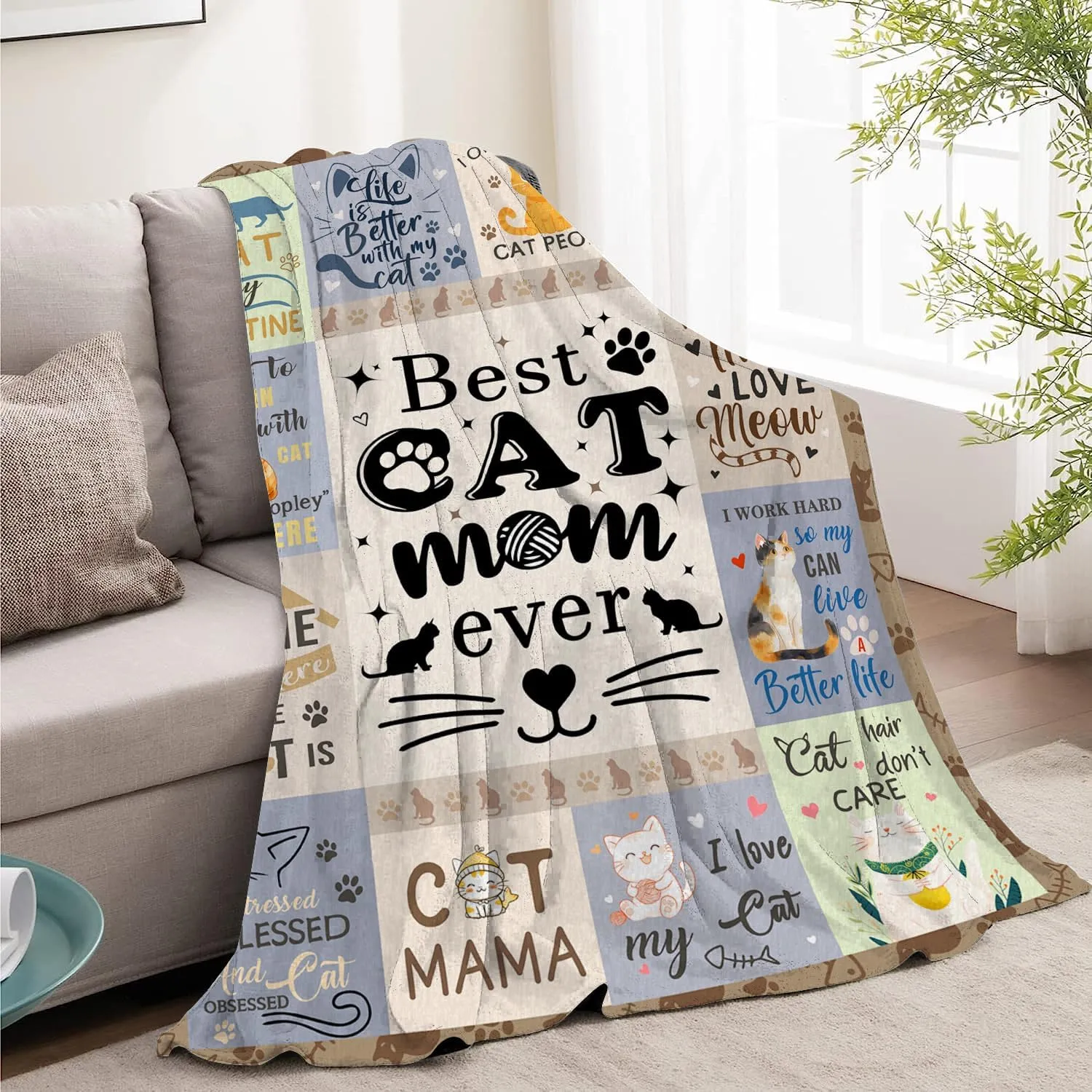 Cat Gifts for Women, Cat Mom Blankets 50x60 Inch, Cat Blanket for Women, Gifts for Cat Lovers for Mothers Day Christmas Thanksigiving