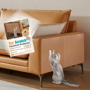 Cat Scratch Furniture Protector - Specially Designed for Leather Furniture, Easy to Remove Anti-Scratch Couch Protector from Cat, No Pins, 8 Pack