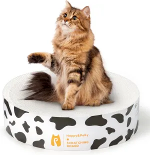 Cat Scratcher Cardboard Bed - Happy&Polly Round Scratching Pad for Indoor Cats Double-Sided Usable Corrugated Cat Beds Furniture Protector Cat Scratch Deterrent - White