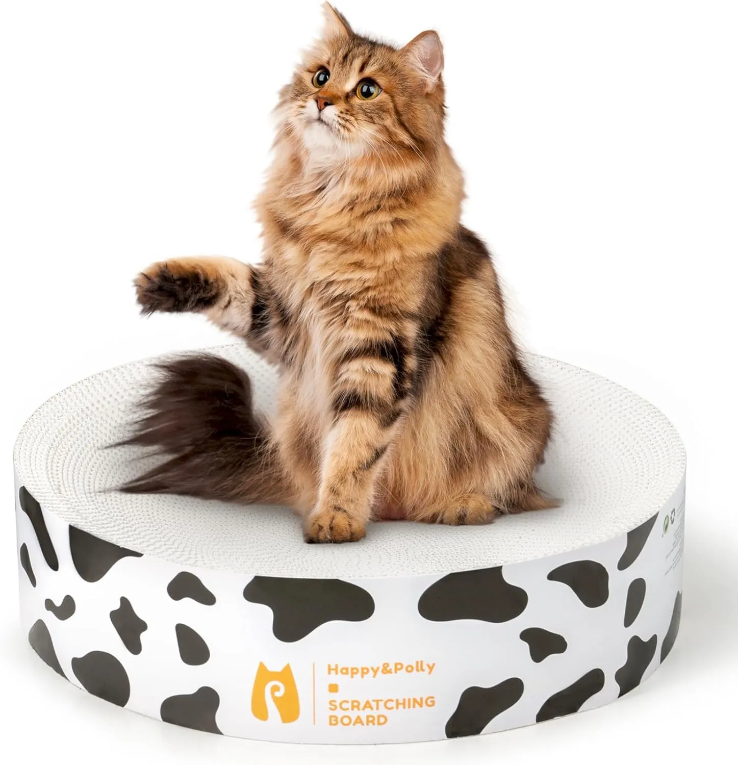 Cat Scratcher Cardboard Bed - Happy&Polly Round Scratching Pad for Indoor Cats Double-Sided Usable Corrugated Cat Beds Furniture Protector Cat Scratch Deterrent - White