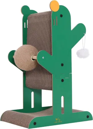 Cat Scratching Post, 4-in-1 Cat Scratcher and Cardboard Scratching Post with Toys and Plush Ball for Indoor Outdoor Cats,Protecting Furniture with Catnip, Large