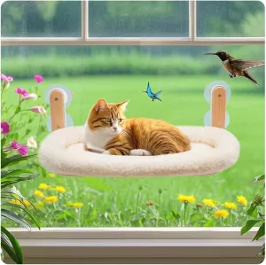 Cat Window Perch Foldable, Strong Suction Cup Cat Window Hammock for Large Cats, Easy to Install & Breathable Washable Cover, Cordless Window Perch for Cats Inside Overlooking, Sunbathing and Napping