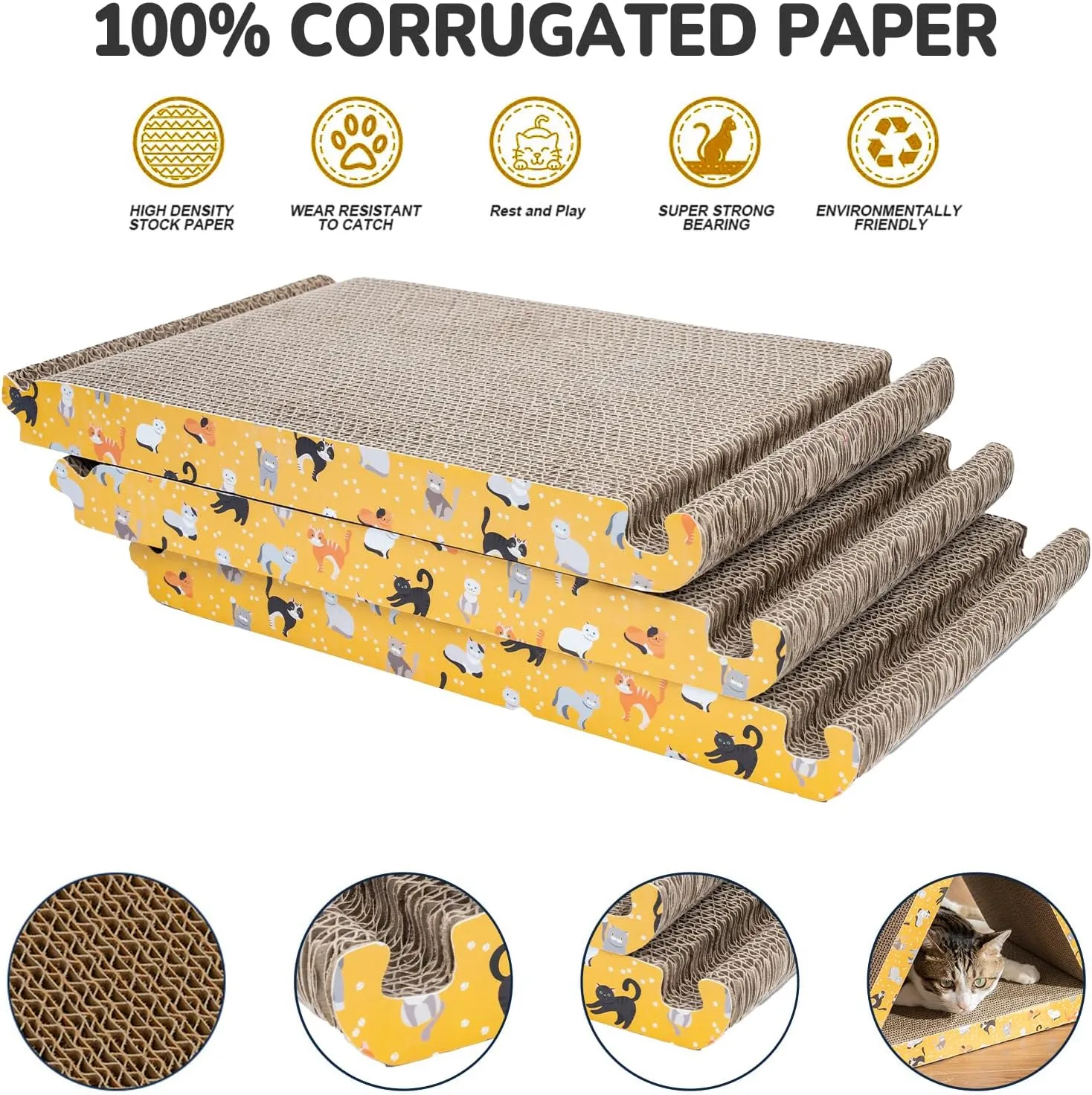CATISM Cat Scrather Cat Scratching Board - Foldable - Triangle, 6 Usable Sides Cat Scratchers for Indoor Cats, Durable Recyclable Cat Scratcher Cardboard Vertical(Pack of 3)
