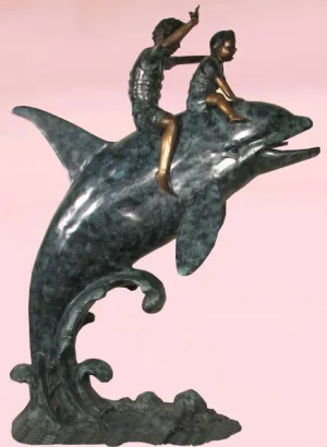 Children Riding Dolphin Water Fountain – Outdoor Water Feature