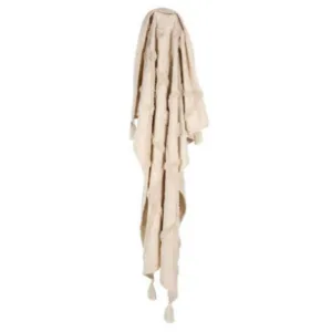 Cream Piol Cotton Throw with Tassels & Tufting - 150cm x 125cm