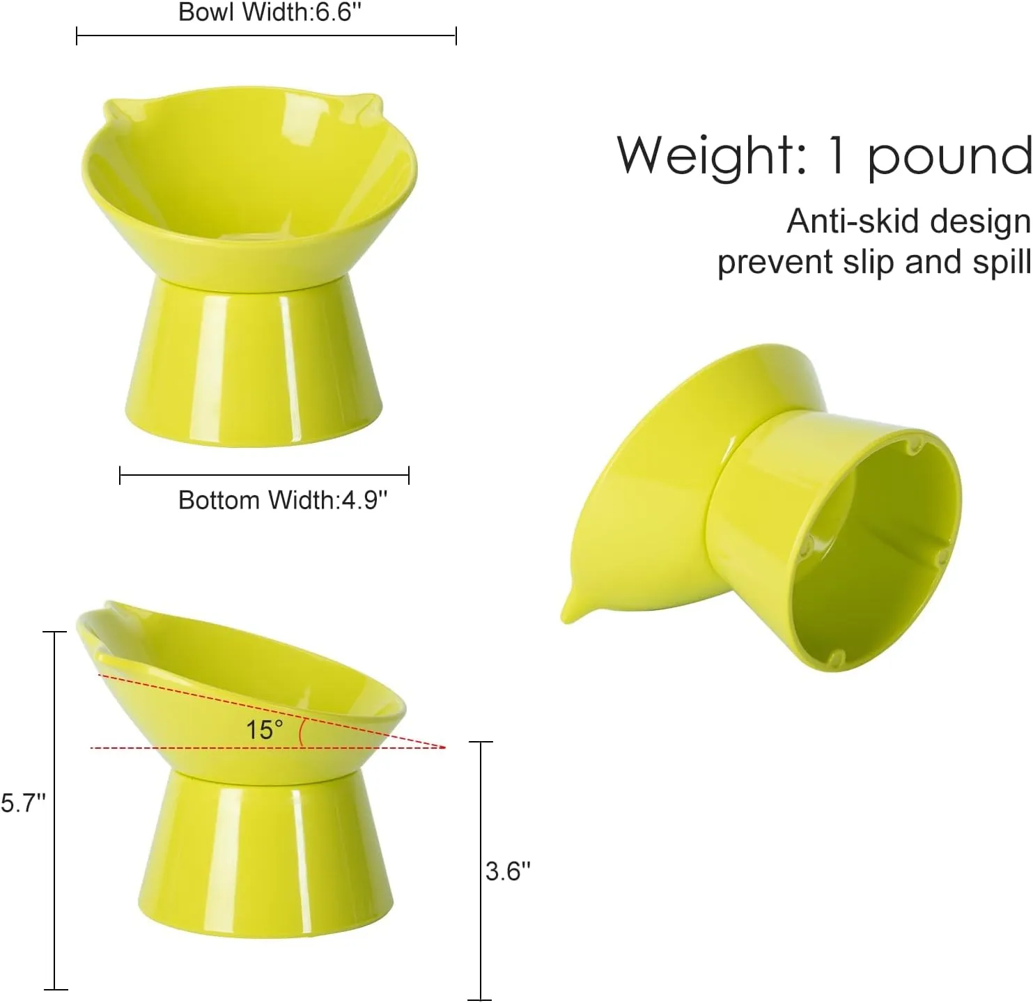 Detachable Elevated Cat Bowls, 15 Tilted Raised Cat Food Bowl Anti-Vomiting,Whisker Friendly, Adjustable Pet Dishes for Protecting Spine, cat Bowls for Indoor Cats Adult Kitten