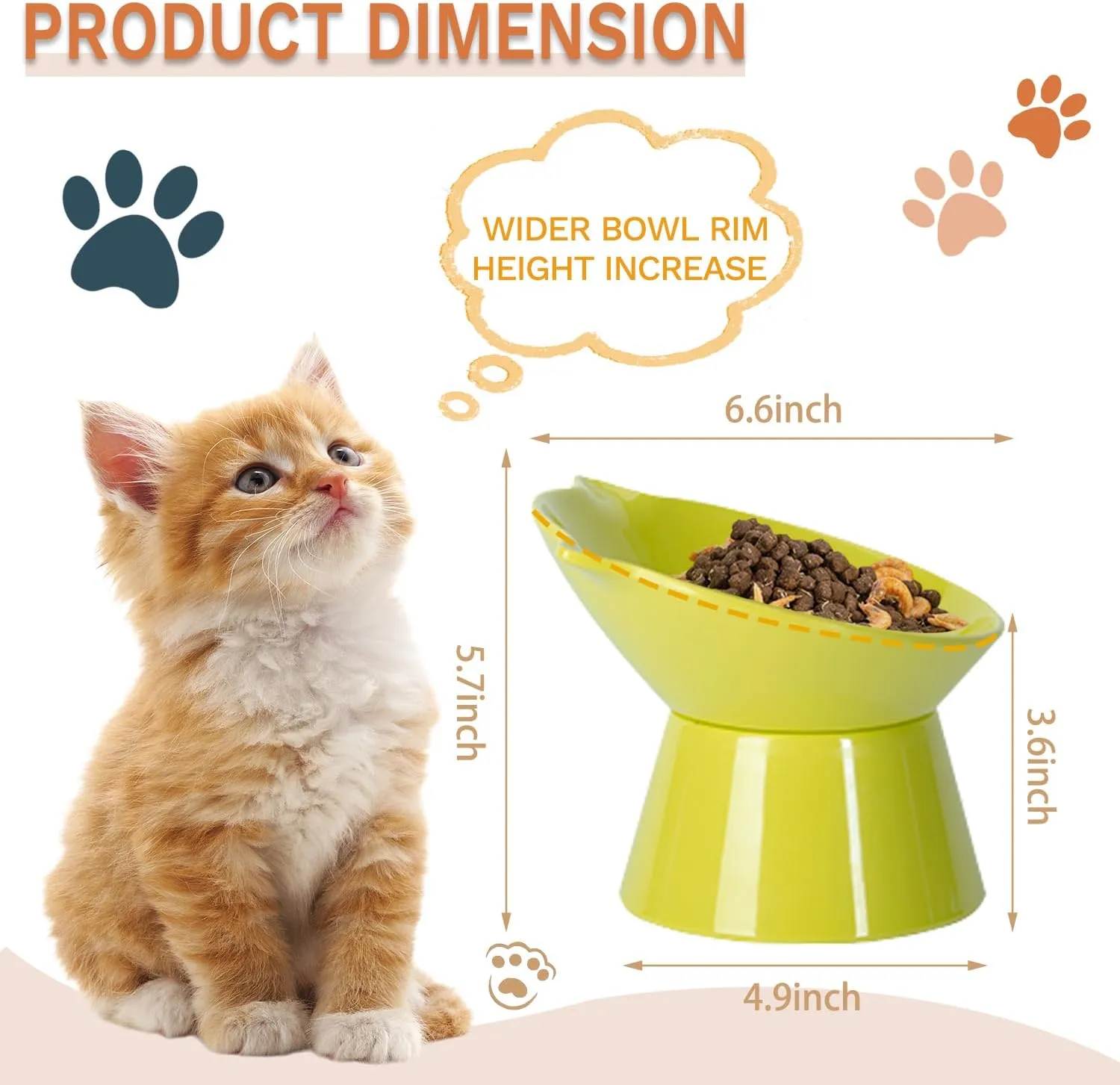 Detachable Elevated Cat Bowls, 15 Tilted Raised Cat Food Bowl Anti-Vomiting,Whisker Friendly, Adjustable Pet Dishes for Protecting Spine, cat Bowls for Indoor Cats Adult Kitten