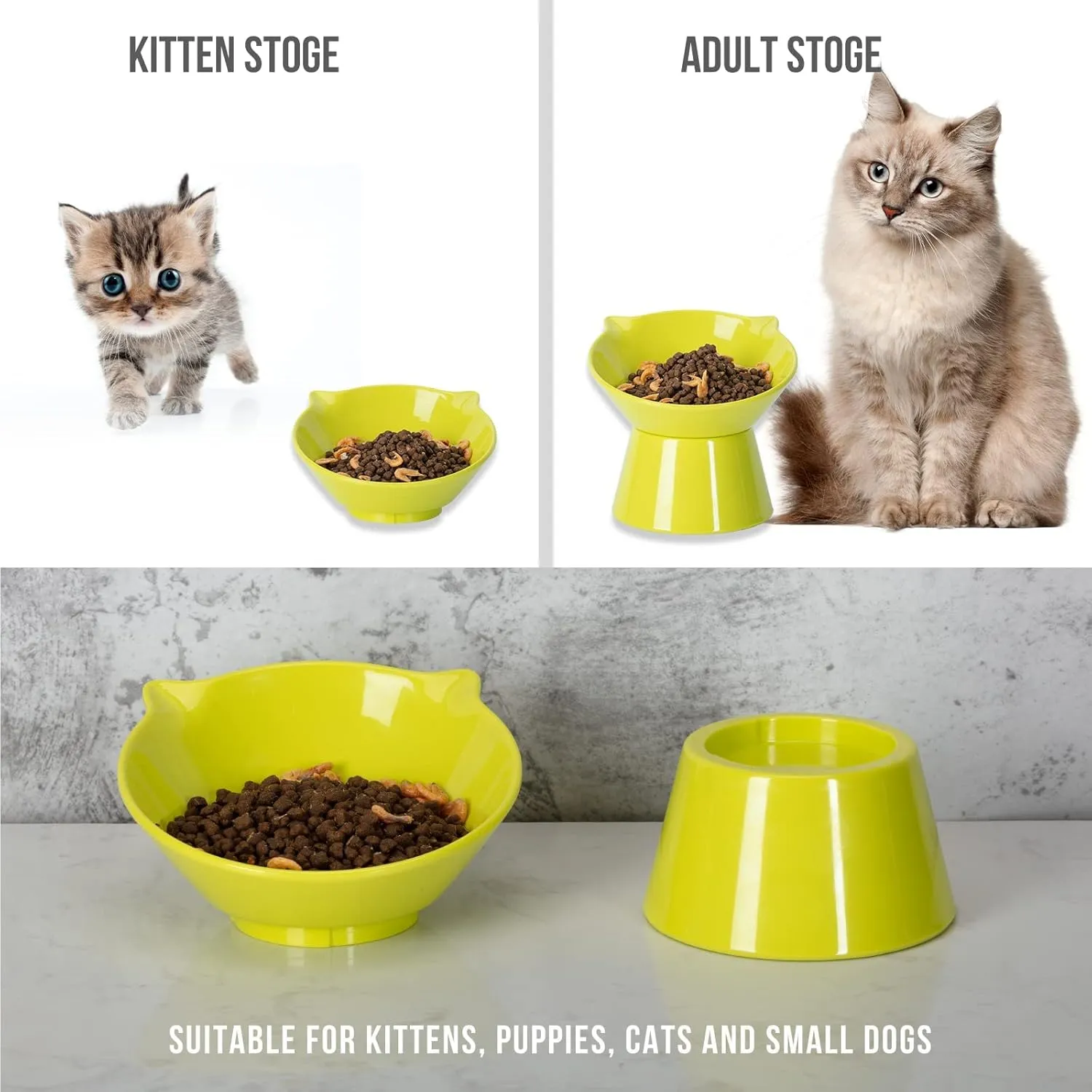 Detachable Elevated Cat Bowls, 15 Tilted Raised Cat Food Bowl Anti-Vomiting,Whisker Friendly, Adjustable Pet Dishes for Protecting Spine, cat Bowls for Indoor Cats Adult Kitten