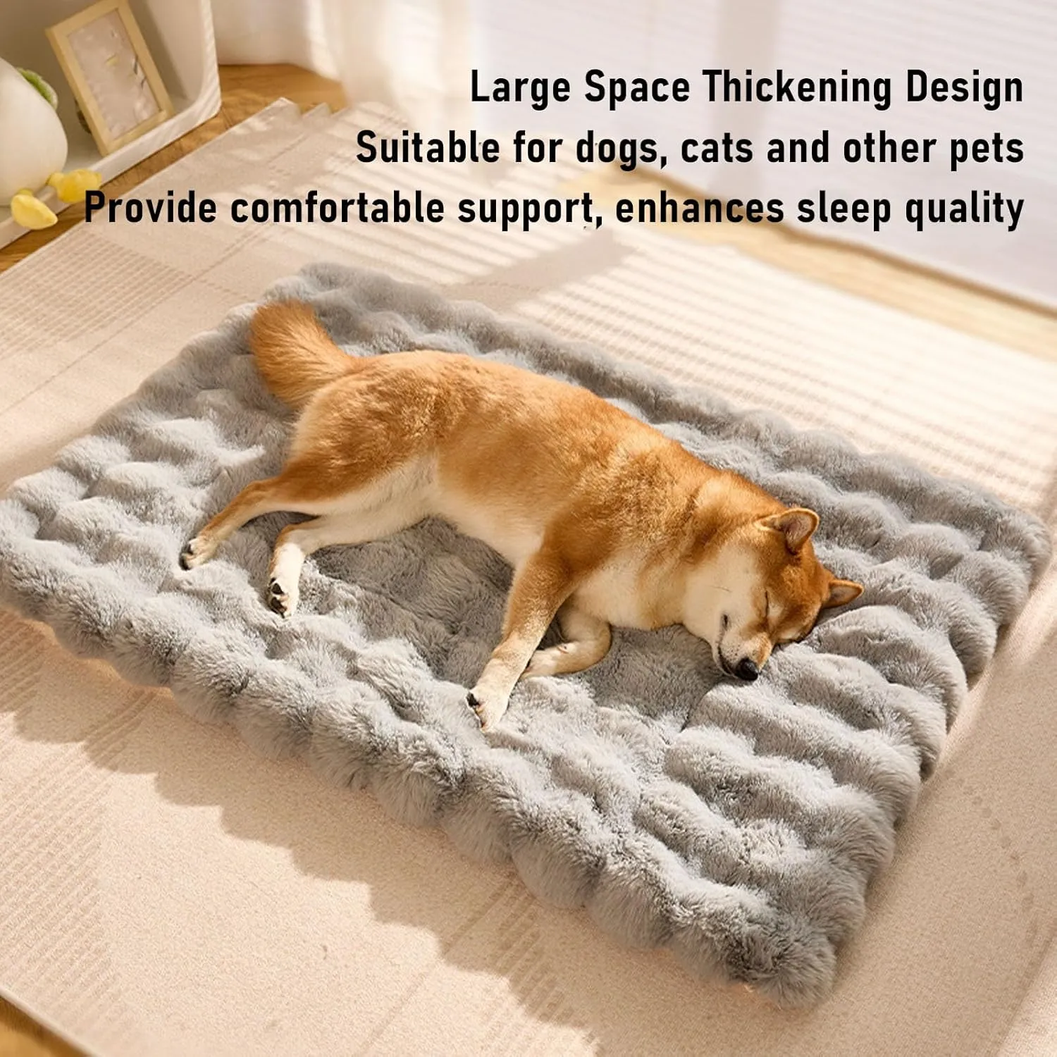 Dog Bed Mat, Washable Soft Fluffy Dog Crate Bed, Comfort Fluffy Kennel Pad with Anti Slip Bottom, Plush Pet Sleeping Mat, Furniture Protector for Large Medium Small Dogs Cats (S)