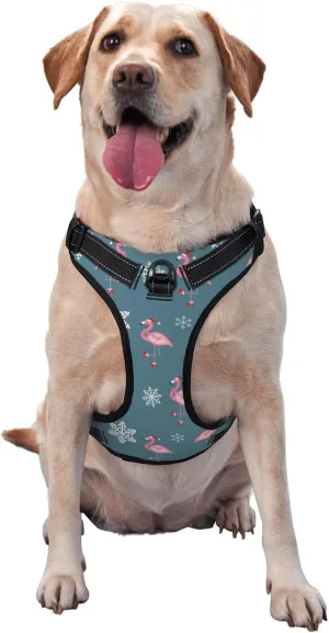 Dog Harness and Leash Set No Pull, Adjustable Reflective Dog Vest Harness with Handle Easy Control Puppy for Pet Outdoor Walking Small Large Dog (S-Flamingo)