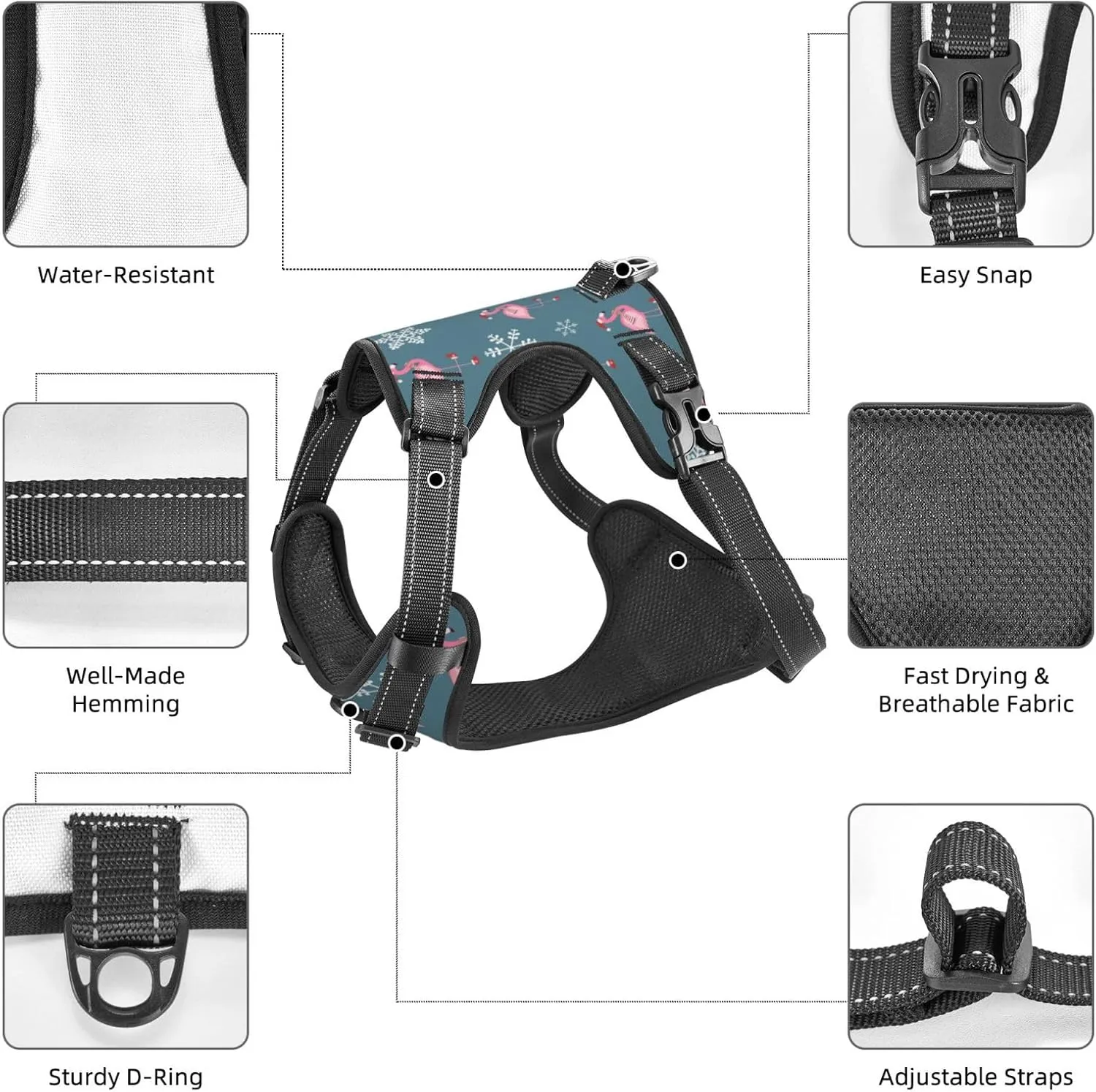 Dog Harness and Leash Set No Pull, Adjustable Reflective Dog Vest Harness with Handle Easy Control Puppy for Pet Outdoor Walking Small Large Dog (S-Flamingo)