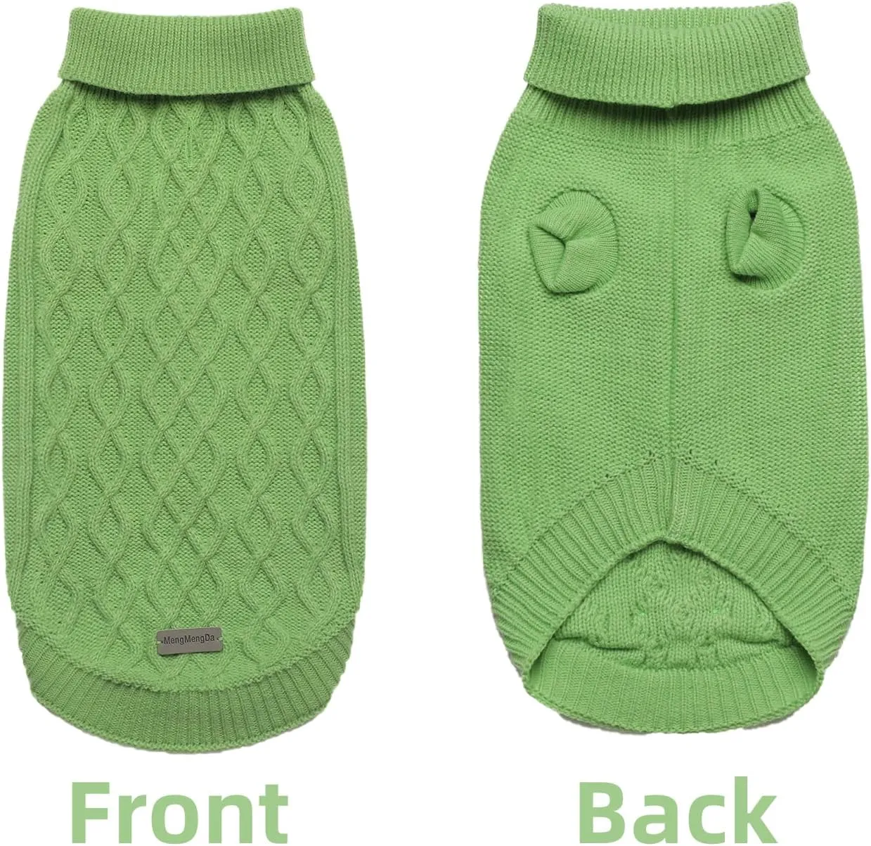 Dog Pullover Sweater, Cable Knitwear, Classic Turtleneck Warm and Soft Clothes for Chihuahua, Bulldog, Dachshund, Pug, Yorkie,Dog Outfits for Small Dogs Medium Dogs, (Green M)