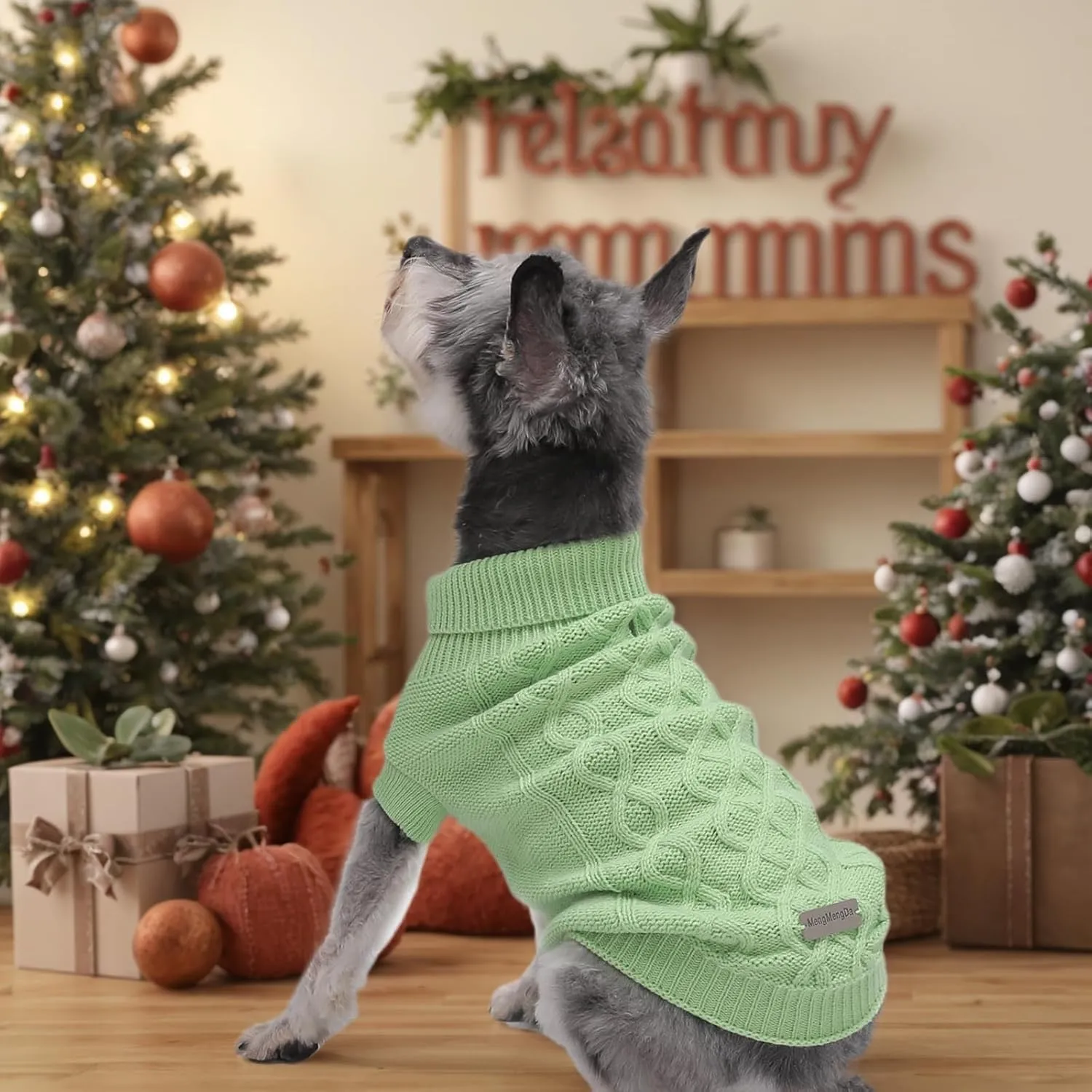 Dog Pullover Sweater, Cable Knitwear, Classic Turtleneck Warm and Soft Clothes for Chihuahua, Bulldog, Dachshund, Pug, Yorkie,Dog Outfits for Small Dogs Medium Dogs, (Green M)