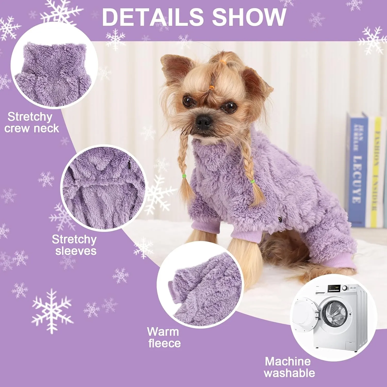 Dog Sweater Fleece Turtleneck Winter Dog Clothes for Small Dogs Girls Boy, Warm Fleece Dog Pajamas Onesies, Pet Clothes Puppy Sweater Pjs, Dog Jumpsuits Dog Outfit