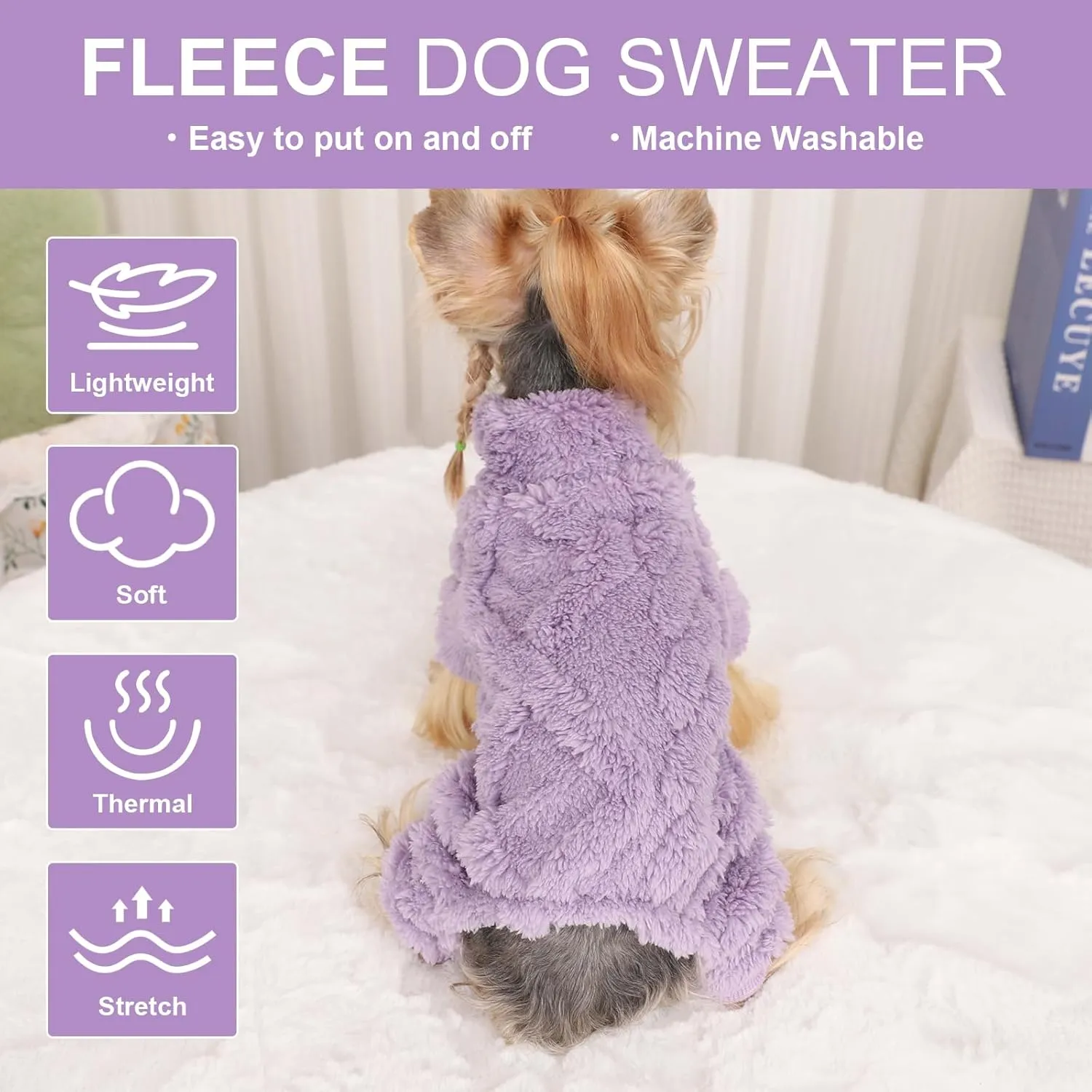 Dog Sweater Fleece Turtleneck Winter Dog Clothes for Small Dogs Girls Boy, Warm Fleece Dog Pajamas Onesies, Pet Clothes Puppy Sweater Pjs, Dog Jumpsuits Dog Outfit
