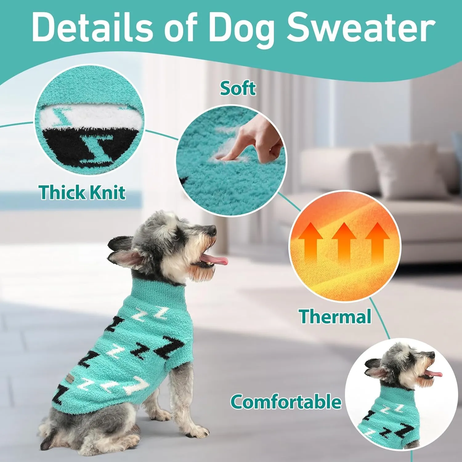 Dog Sweaters for Small Dogs Girls Boys Cold Weather Cable Knitwear Thick Warm Outfits Dog Clothes for Chihuahua Bulldog Dachshund Pug Yorkie Schnauzer Cat Sweaters (Turquoise-XS)