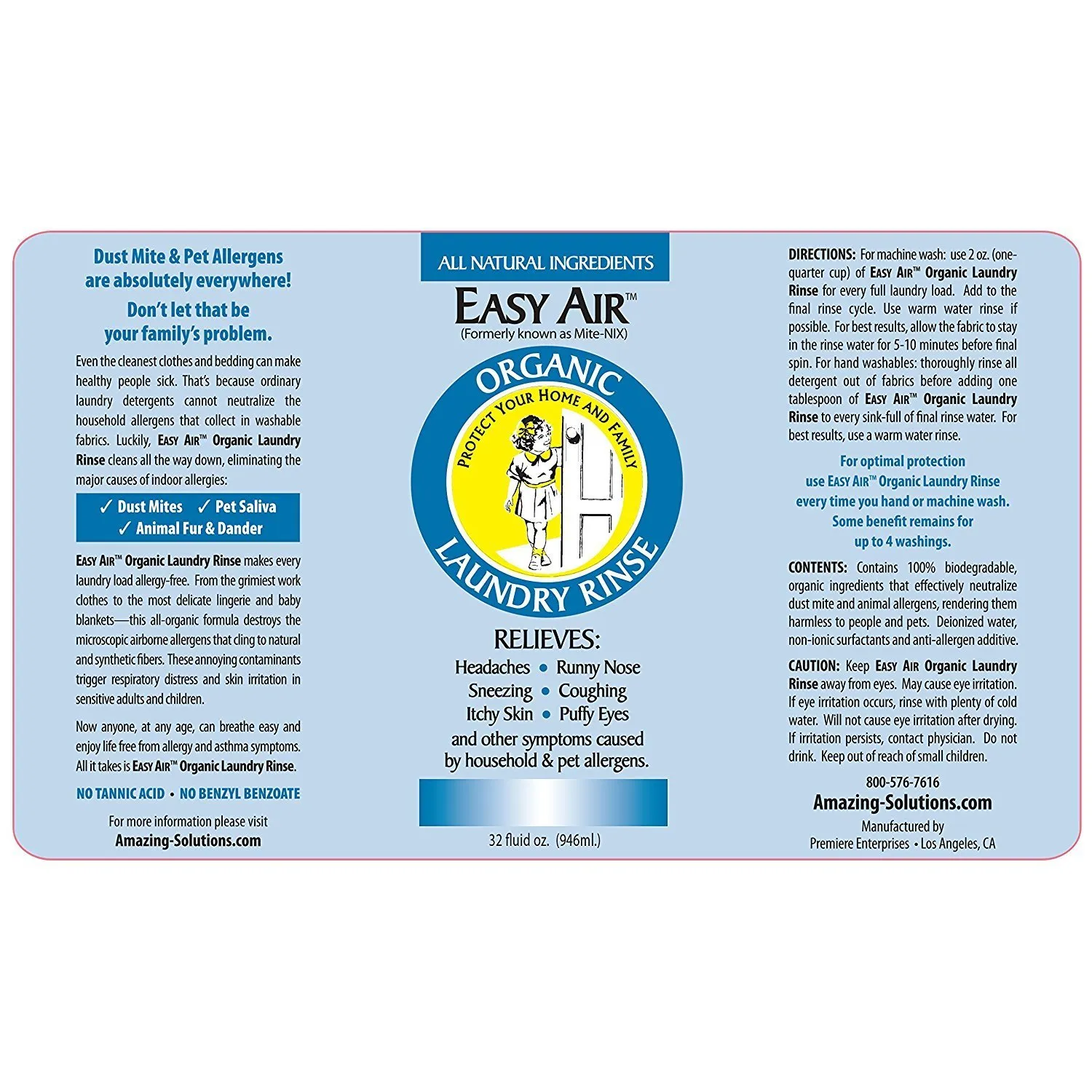 Easy Air Organic Allergy Relief Laundry Rinse Refill, 32oz.