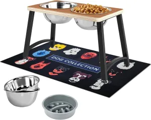 Elevated Dog Bowls for Large Dogs, Raised Dog Bowl Stand with Spill-Proof Mat, 2 Stainless Steel Bowls with Slow Feeder, 1700ML Capacity, 11.2 Tall